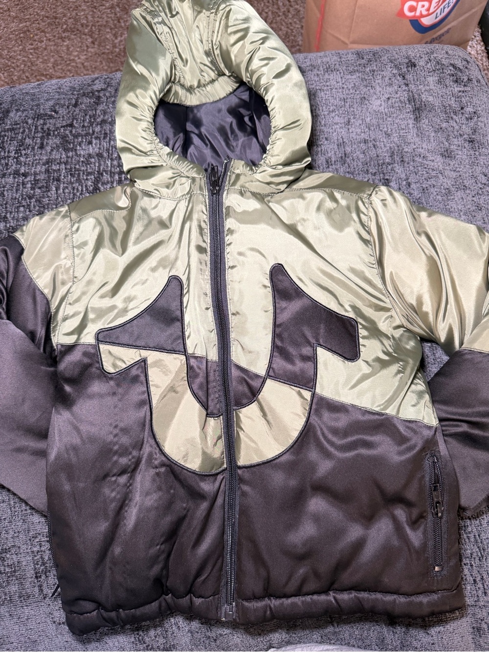 True Religion Boys Colorblock Satin Hooded Jacket Coat - Size 4